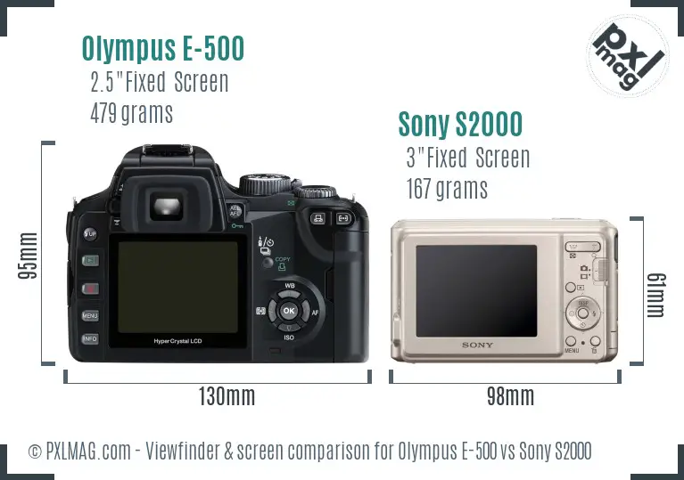 Olympus E-500 vs Sony S2000 Screen and Viewfinder comparison