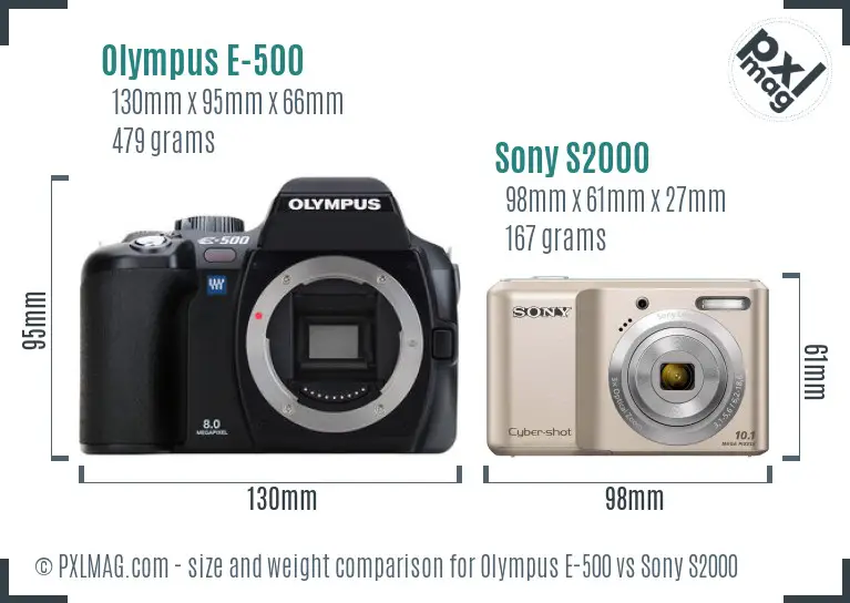 Olympus E-500 vs Sony S2000 size comparison