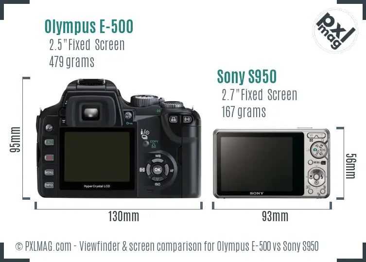 Olympus E-500 vs Sony S950 Screen and Viewfinder comparison