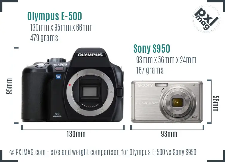 Olympus E-500 vs Sony S950 size comparison