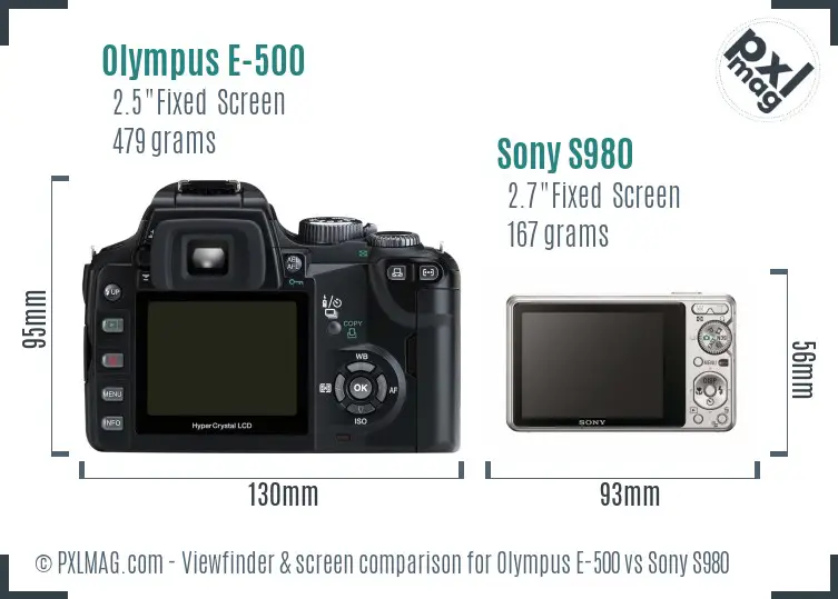 Olympus E-500 vs Sony S980 Screen and Viewfinder comparison