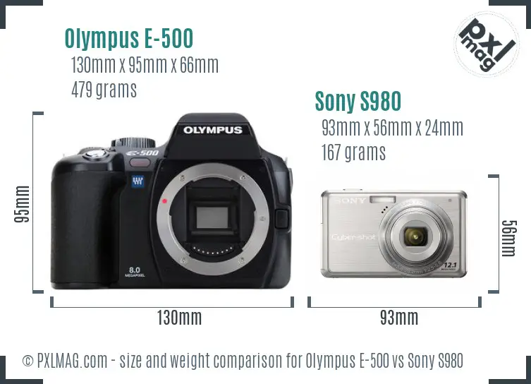 Olympus E-500 vs Sony S980 size comparison
