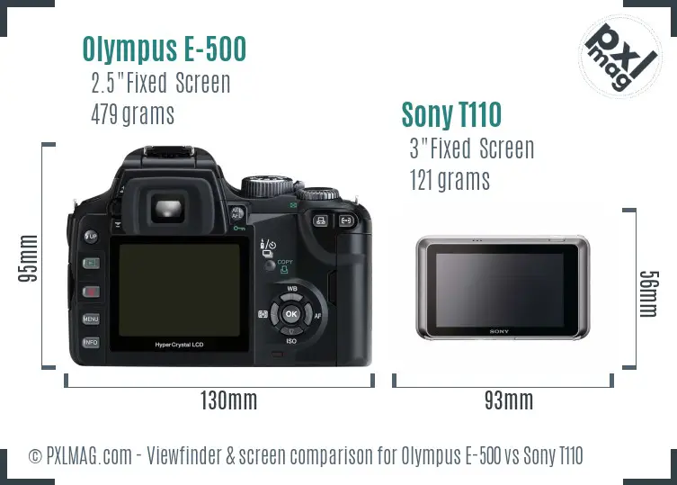 Olympus E-500 vs Sony T110 Screen and Viewfinder comparison