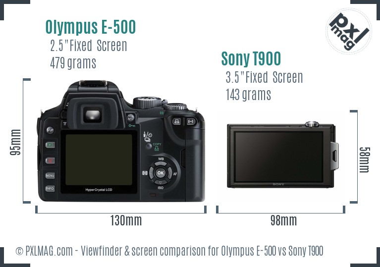 Olympus E-500 vs Sony T900 Screen and Viewfinder comparison