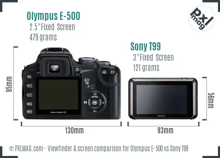 Olympus E-500 vs Sony T99 Screen and Viewfinder comparison