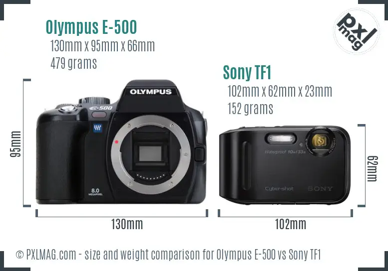 Olympus E-500 vs Sony TF1 size comparison