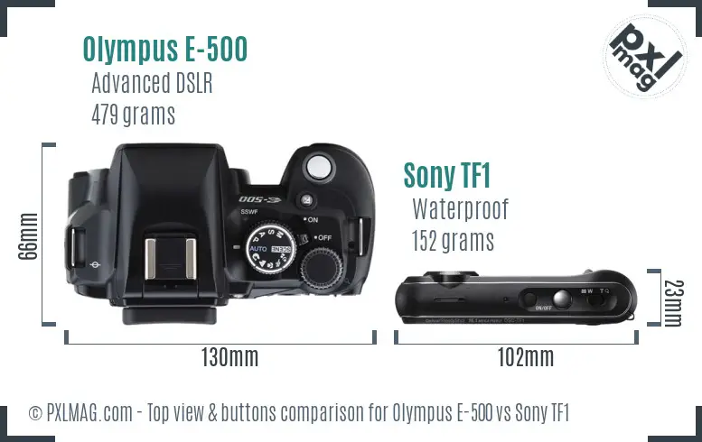 Olympus E-500 vs Sony TF1 top view buttons comparison