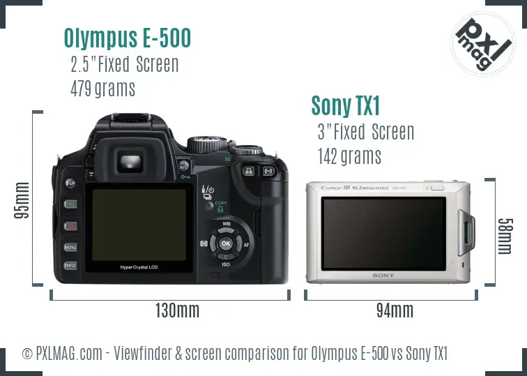 Olympus E-500 vs Sony TX1 Screen and Viewfinder comparison
