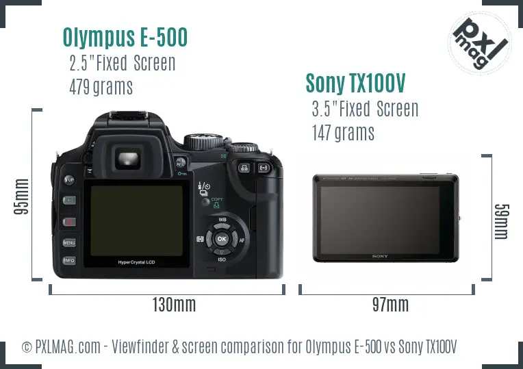 Olympus E-500 vs Sony TX100V Screen and Viewfinder comparison