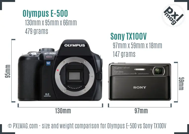 Olympus E-500 vs Sony TX100V size comparison