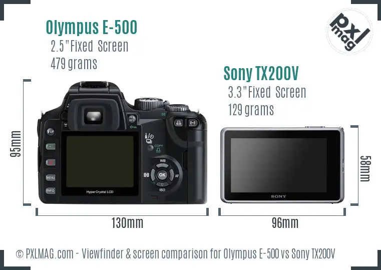 Olympus E-500 vs Sony TX200V Screen and Viewfinder comparison Olympus E-500 vs Sony TX200V Screen and Viewfinder comparison