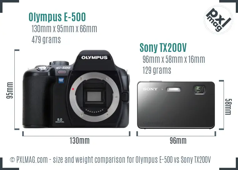 Olympus E-500 vs Sony TX200V size comparison Olympus E-500 vs Sony TX200V size comparison