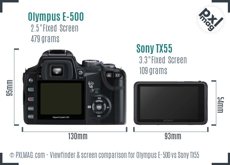 Olympus E-500 vs Sony TX55 Screen and Viewfinder comparison