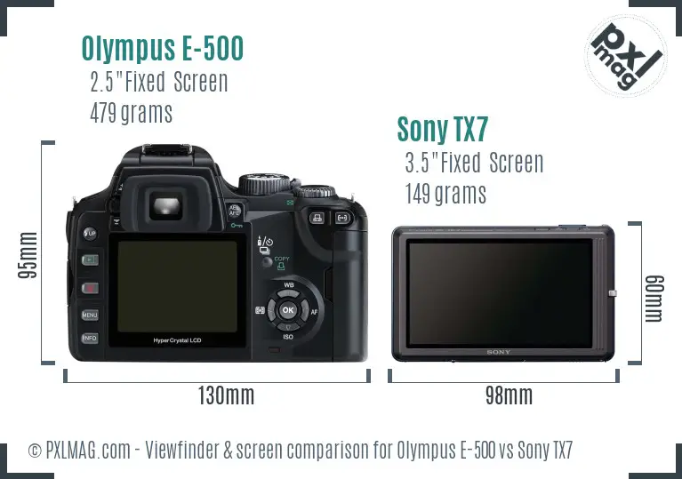 Olympus E-500 vs Sony TX7 Screen and Viewfinder comparison