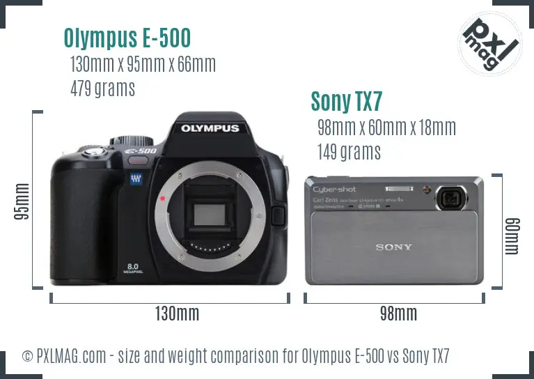 Olympus E-500 vs Sony TX7 size comparison