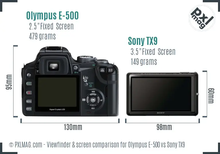 Olympus E-500 vs Sony TX9 Screen and Viewfinder comparison Olympus E-500 vs Sony TX9 Screen and Viewfinder comparison