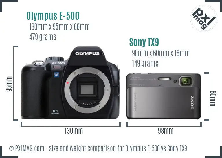 Olympus E-500 vs Sony TX9 size comparison Olympus E-500 vs Sony TX9 size comparison
