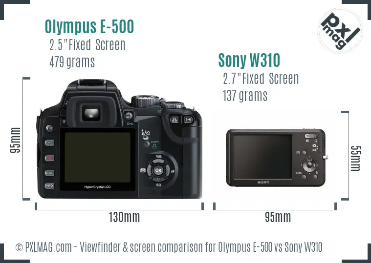 Olympus E-500 vs Sony W310 Screen and Viewfinder comparison