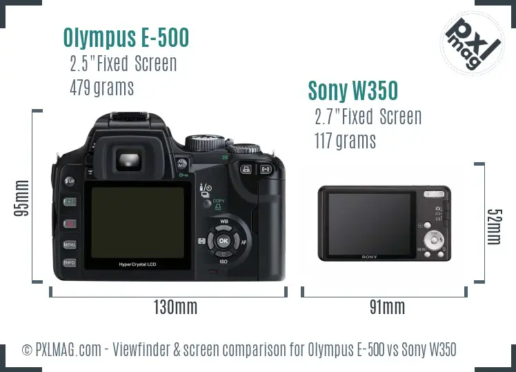 Olympus E-500 vs Sony W350 Screen and Viewfinder comparison