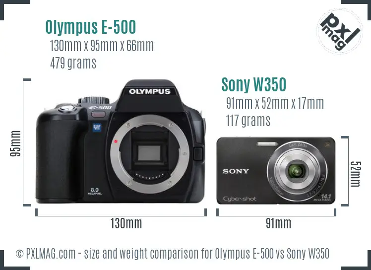Olympus E-500 vs Sony W350 size comparison