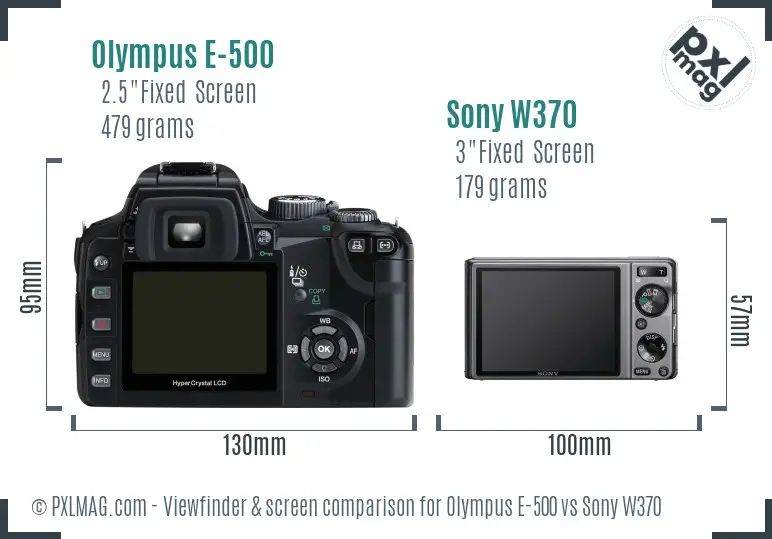 Olympus E-500 vs Sony W370 Screen and Viewfinder comparison