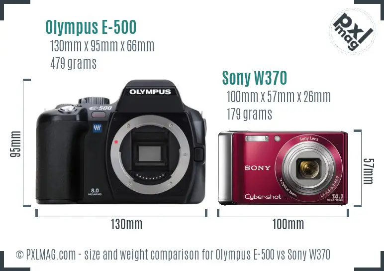 Olympus E-500 vs Sony W370 size comparison