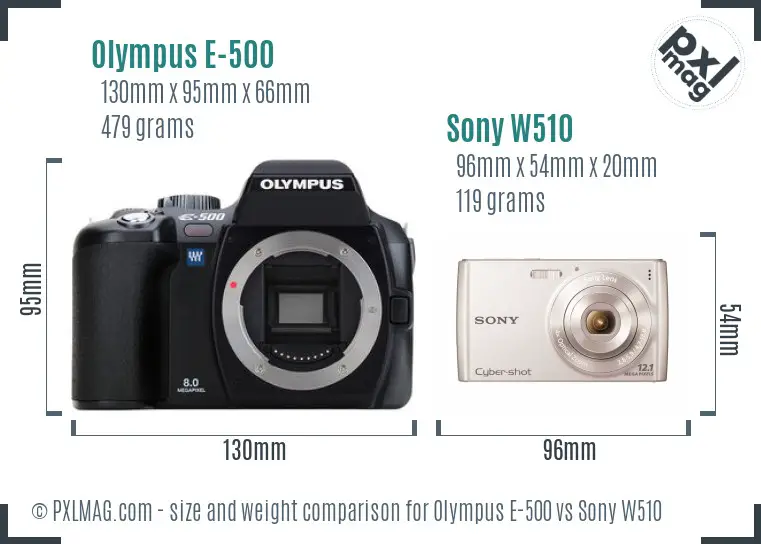 Olympus E-500 vs Sony W510 size comparison Olympus E-500 vs Sony W510 size comparison
