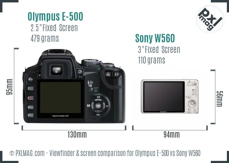 Olympus E-500 vs Sony W560 Screen and Viewfinder comparison