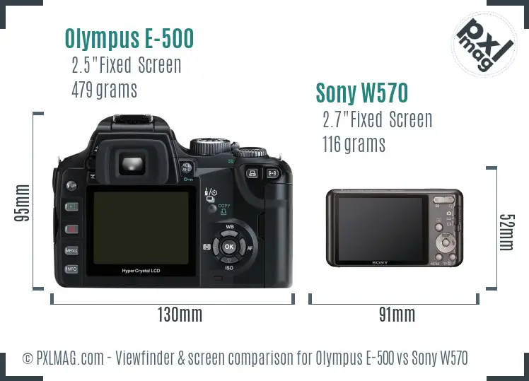 Olympus E-500 vs Sony W570 Screen and Viewfinder comparison