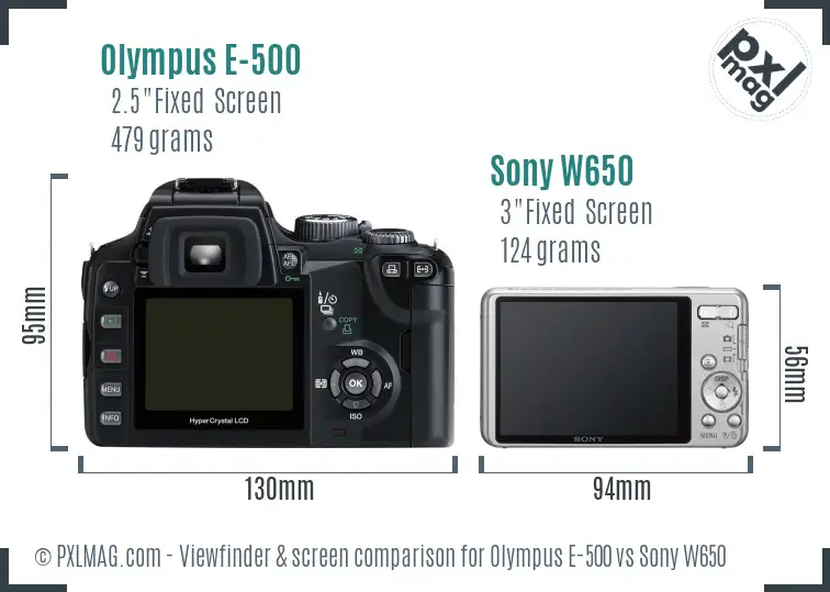 Olympus E-500 vs Sony W650 Screen and Viewfinder comparison