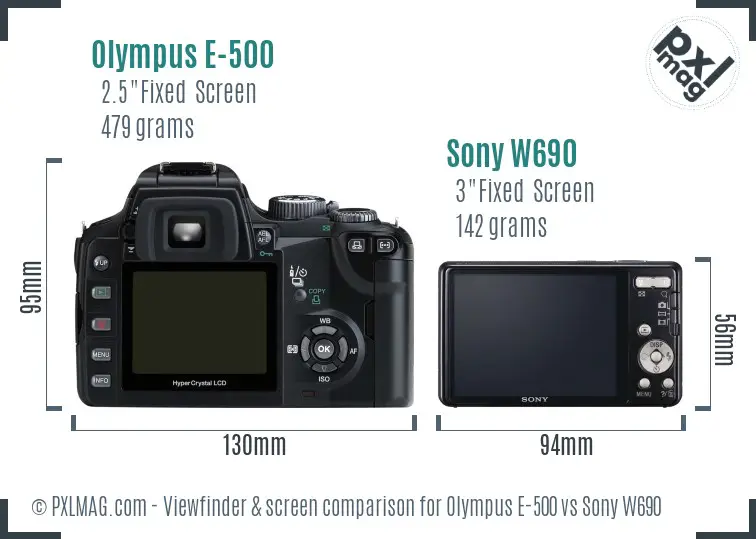 Olympus E-500 vs Sony W690 Screen and Viewfinder comparison