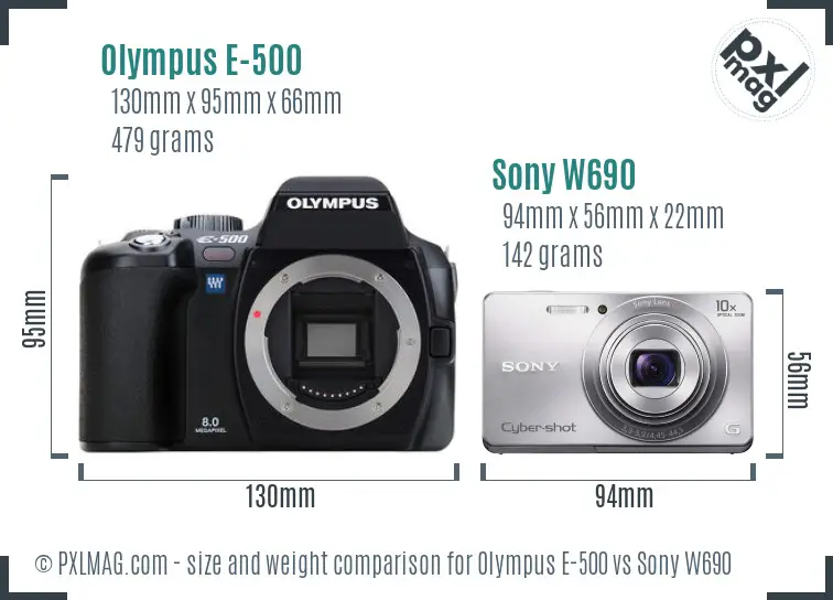 Olympus E-500 vs Sony W690 size comparison