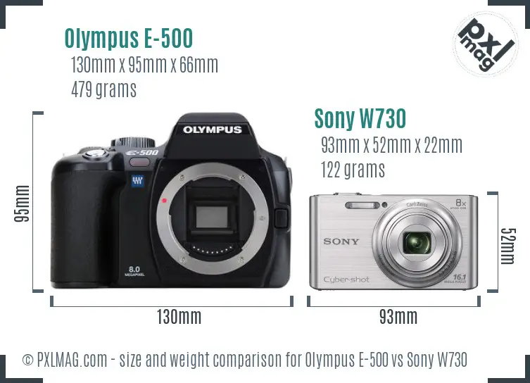 Olympus E-500 vs Sony W730 size comparison Olympus E-500 vs Sony W730 size comparison