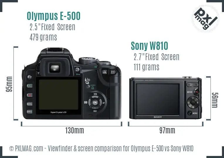 Olympus E-500 vs Sony W810 Screen and Viewfinder comparison