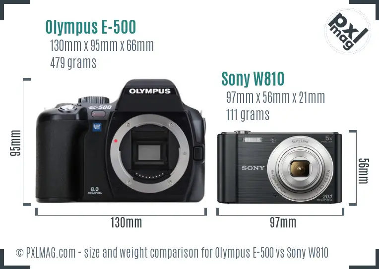 Olympus E-500 vs Sony W810 size comparison