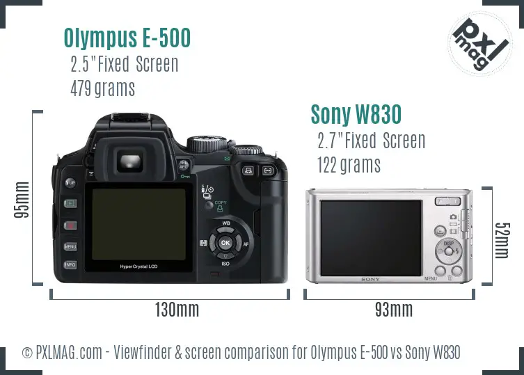 Olympus E-500 vs Sony W830 Screen and Viewfinder comparison