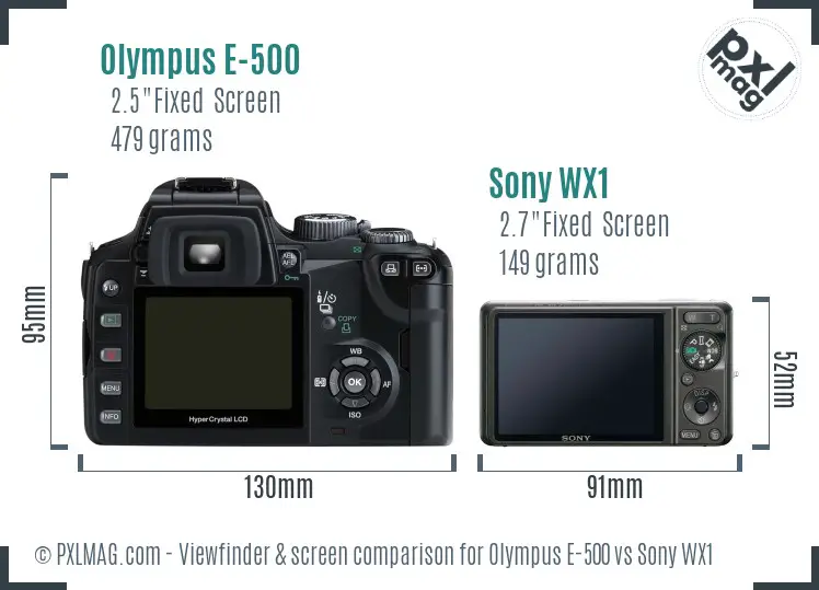 Olympus E-500 vs Sony WX1 Screen and Viewfinder comparison