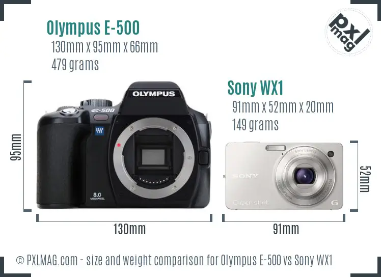 Olympus E-500 vs Sony WX1 size comparison