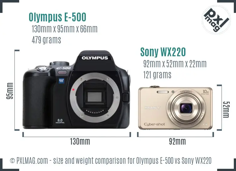 Olympus E-500 vs Sony WX220 size comparison Olympus E-500 vs Sony WX220 size comparison