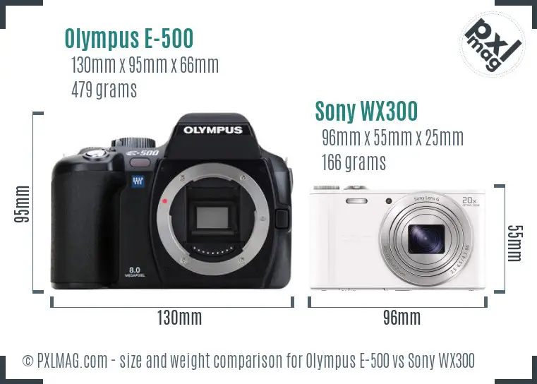 Olympus E-500 vs Sony WX300 size comparison