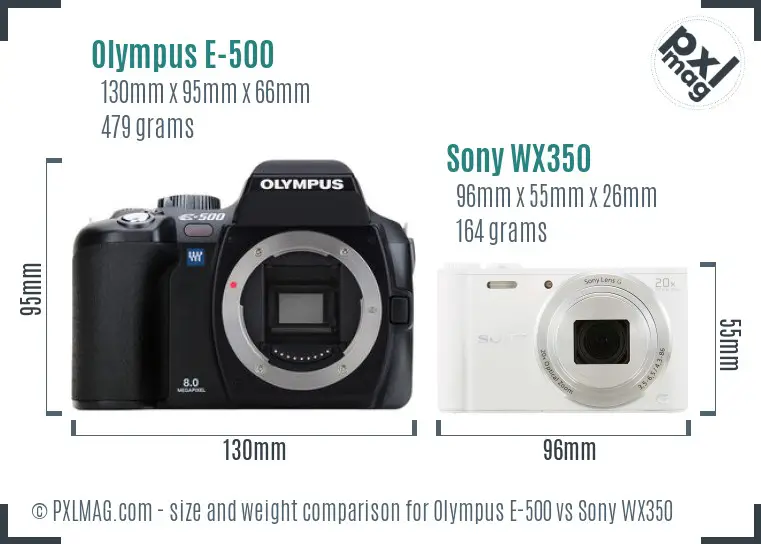 Olympus E-500 vs Sony WX350 size comparison