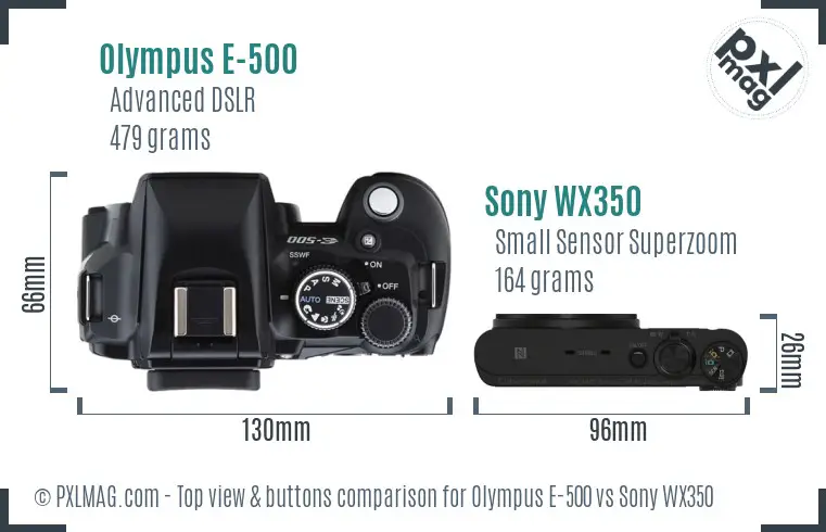 Olympus E-500 vs Sony WX350 top view buttons comparison