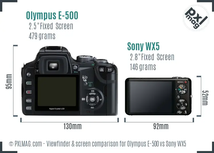 Olympus E-500 vs Sony WX5 Screen and Viewfinder comparison