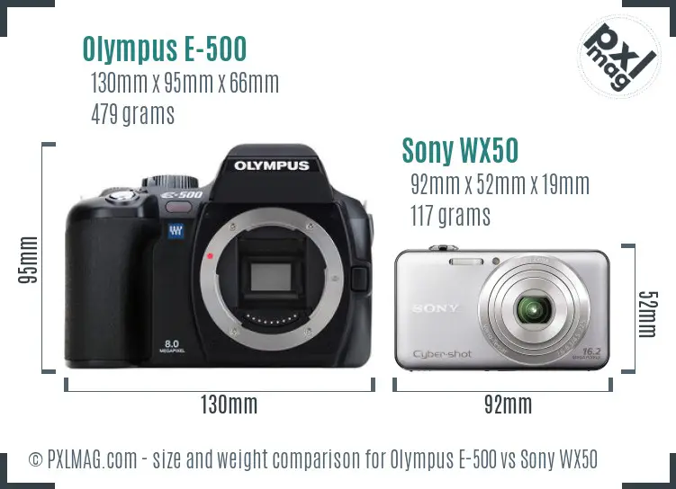 Olympus E-500 vs Sony WX50 size comparison