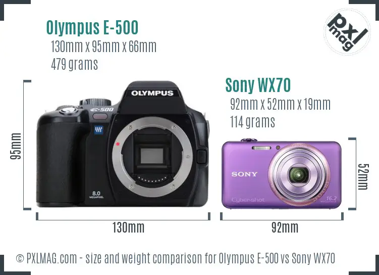 Olympus E-500 vs Sony WX70 size comparison