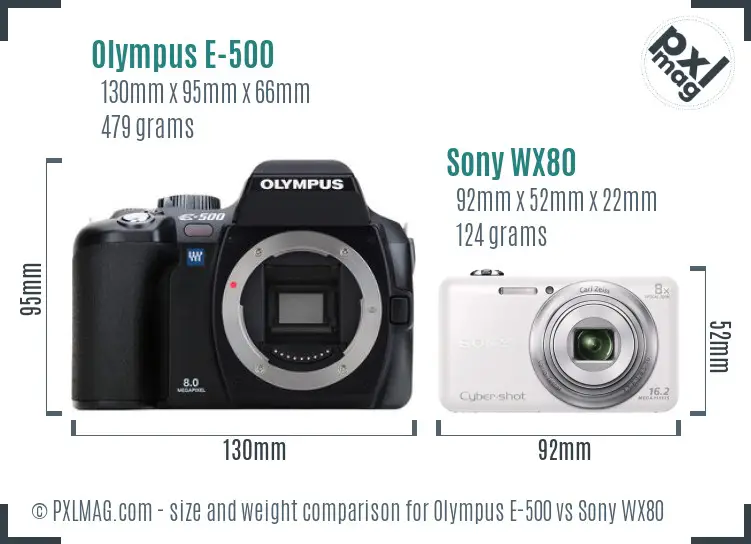 Olympus E-500 vs Sony WX80 size comparison