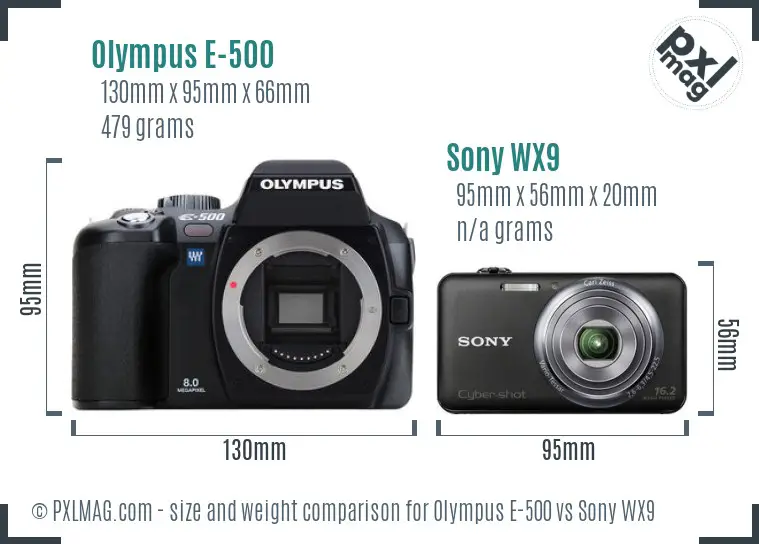 Olympus E-500 vs Sony WX9 size comparison Olympus E-500 vs Sony WX9 size comparison