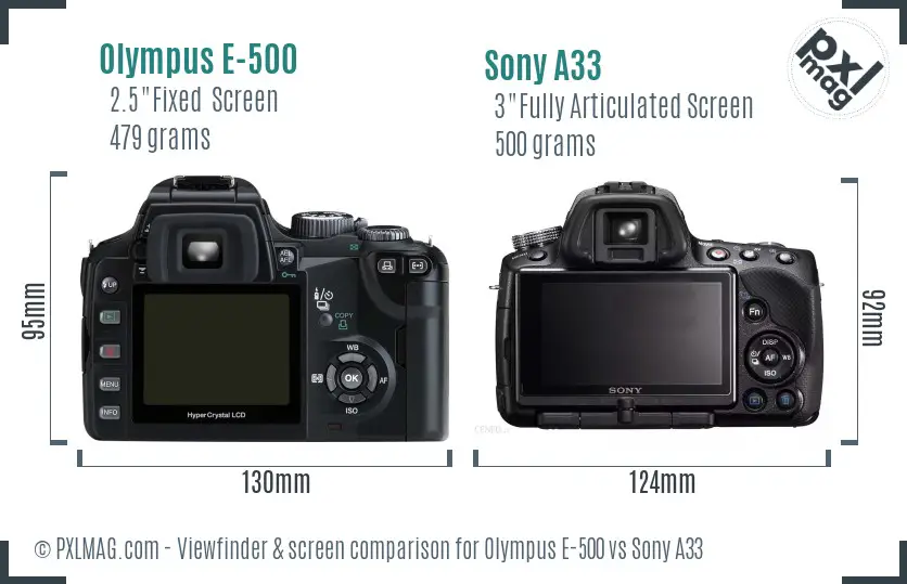 Olympus E-500 vs Sony A33 Screen and Viewfinder comparison Olympus E-500 vs Sony A33 Screen and Viewfinder comparison