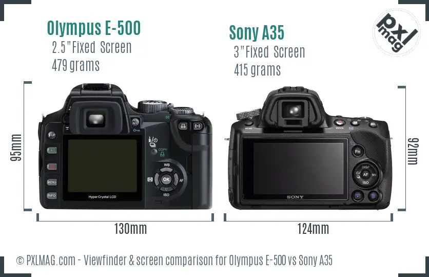 Olympus E-500 vs Sony A35 Screen and Viewfinder comparison