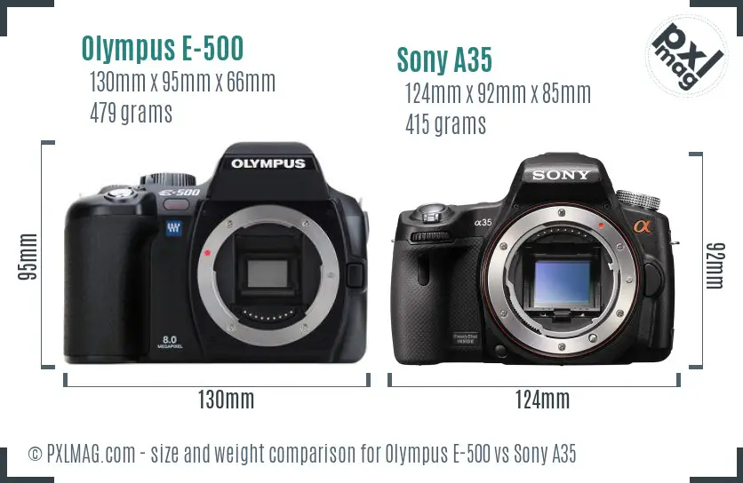 Olympus E-500 vs Sony A35 size comparison